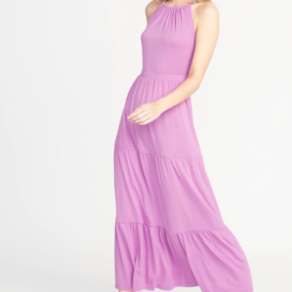 high neck waist defined maxi dress